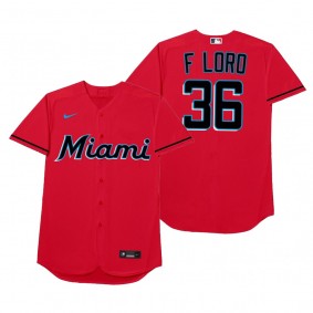 Miami Marlins Dylan Floro F Loro Red 2021 Players' Weekend Nickname Jersey