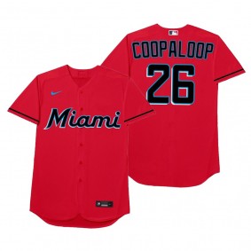 Miami Marlins Garrett Cooper Coopaloop Red 2021 Players' Weekend Nickname Jersey