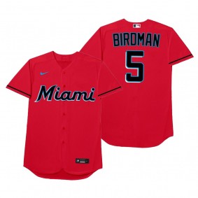 Miami Marlins Jon Berti Birdman Red 2021 Players' Weekend Nickname Jersey