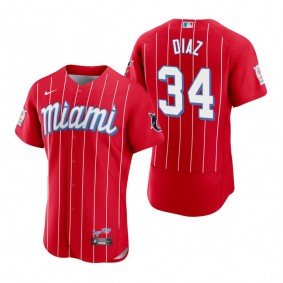 Men's Miami Marlins Lewin Diaz Red City Connect Authentic Jersey