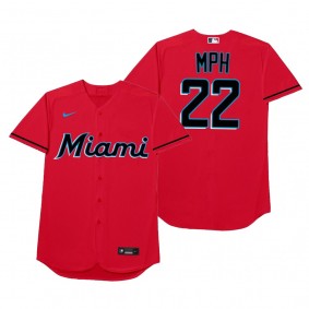 Miami Marlins Sandy Alcantara MPH Red 2021 Players' Weekend Nickname Jersey