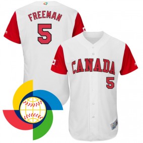 Men's 2017 World Baseball Classic Canada #5 Freddie Freeman White Authentic Jersey