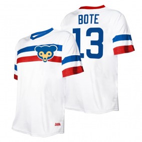 Men's Chicago Cubs David Bote Stitches White Cooperstown Collection V-Neck Jersey