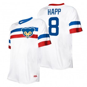 Men's Chicago Cubs Ian Happ Stitches White Cooperstown Collection V-Neck Jersey