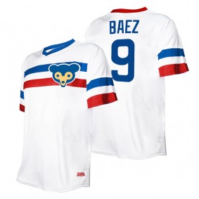 Men's Chicago Cubs Javier Baez Stitches White Cooperstown Collection V-Neck Jersey
