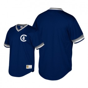 Chicago Cubs Navy Cooperstown Collection Mesh Wordmark V-Neck Big & Tall Jersey Men's
