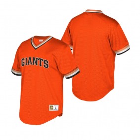 San Francisco Giants Orange Cooperstown Collection Mesh Wordmark V-Neck Mitchell & Ness Jersey Men's