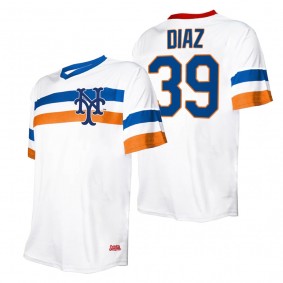 Men's New York Mets Edwin Diaz Stitches White Cooperstown Collection V-Neck Jersey
