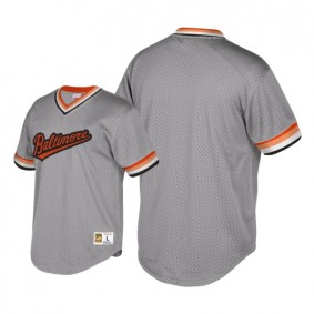 Baltimore Orioles Gray Cooperstown Collection Mesh Wordmark V-Neck Mitchell & Ness Jersey Men's