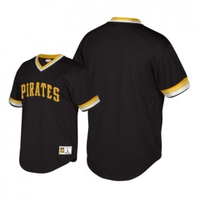 Pittsburgh Pirates Black Cooperstown Collection Mesh Wordmark V-Neck Big & Tall Jersey Men's