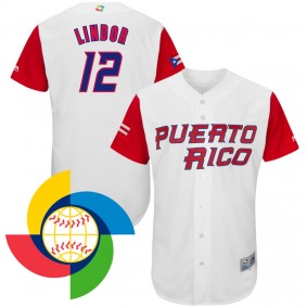 Men's 2017 World Baseball Classic Puerto Rico #12 Francisco Lindor White Authentic Jersey