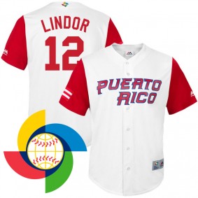 Men's 2017 World Baseball Classic Puerto Rico Francisco Lindor White Replica Jersey