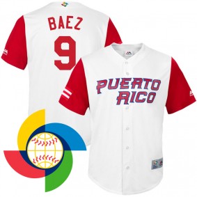 Men's 2017 World Baseball Classic Puerto Rico Javier Baez White Replica Jersey