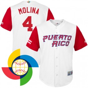 Men's 2017 World Baseball Classic Puerto Rico Yadier Molina White Replica Jersey