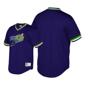Tampa Bay Rays Purple Cooperstown Collection Mesh Wordmark V-Neck Mitchell & Ness Jersey Men's