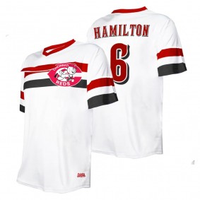 Men's Cincinnati Reds Billy Hamilton Stitches White Cooperstown Collection V-Neck Jersey