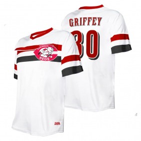 Men's Cincinnati Reds Ken Griffey Jr Stitches White Cooperstown Collection V-Neck Jersey