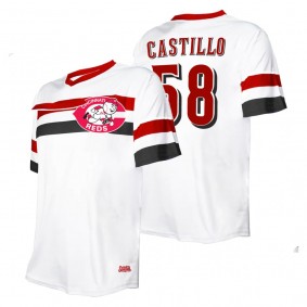 Men's Cincinnati Reds Luis Castillo Stitches White Cooperstown Collection V-Neck Jersey