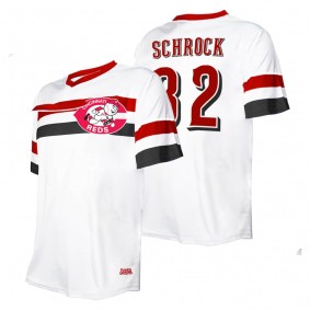 Men's Cincinnati Reds Max Schrock Stitches White Cooperstown Collection V-Neck Jersey