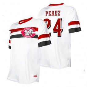 Men's Cincinnati Reds Tony Perez Stitches White Cooperstown Collection V-Neck Jersey