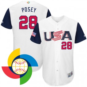 Men's 2017 World Baseball Classic USA #28 Buster Posey White Authentic Jersey