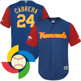 Men's 2017 World Baseball Classic Venezuela Miguel Cabrera Royal Replica Jersey