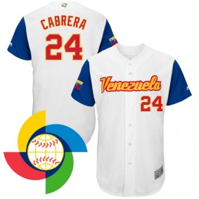 Men's 2017 World Baseball Classic Venezuela #24 Miguel Cabrera White Authentic Jersey