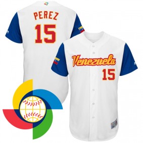 Men's 2017 World Baseball Classic Venezuela #15 Salvador Perez White Authentic Jersey