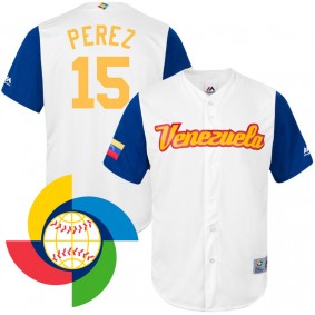 Men's 2017 World Baseball Classic Venezuela Salvador Perez White Replica Jersey