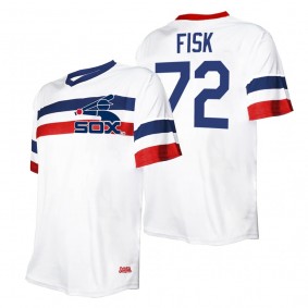 Men's Chicago White Sox Carlton Fisk Stitches White Cooperstown Collection V-Neck Jersey