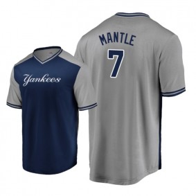 Mickey Mantle New York Yankees #7 Navy Gray Iconic Player Majestic Jersey Men's