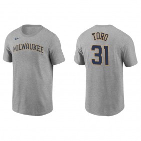 Men's Milwaukee Brewers Abraham Toro Gray Name & Number T-Shirt