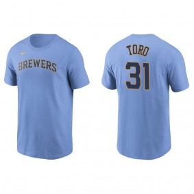 Men's Milwaukee Brewers Abraham Toro Light Blue Name & Number T-Shirt