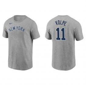 Men's Anthony Volpe New York Yankees Gray Name & Number T-Shirt