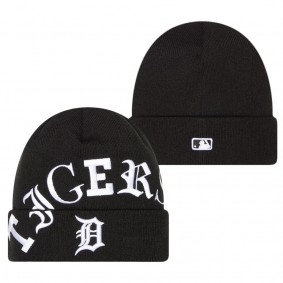 Men's Detroit Tigers Black Old English Letter Cuffed Knit Hat