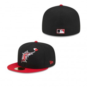 Men's Florida Marlins Black Red Heart Eyes 59FIFTY Fitted Hat