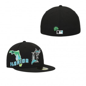 Men's Florida Marlins Black Stateview 59FIFTY Fitted Hat