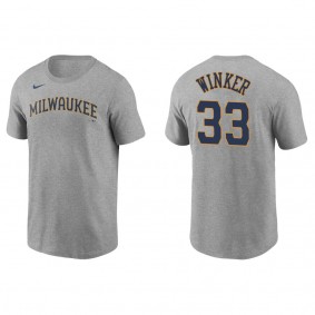 Men's Milwaukee Brewers Jesse Winker Gray Name & Number T-Shirt