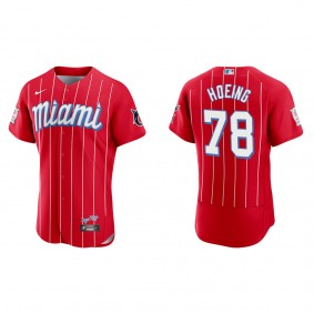 Men's Bryan Hoeing Miami Marlins Red City Connect Authentic Jersey