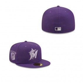Men's Miami Marlins Purple 25th Anniversary Lavender Undervisor 59FIFTY Fitted Hat