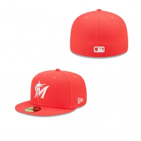 Men's Miami Marlins Red Lava Highlighter Logo 59FIFTY Fitted Hat