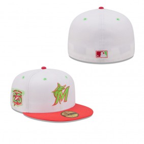 Men's Miami Marlins White Coral 25th Anniversary Strawberry Lolli 59FIFTY Fitted Hat