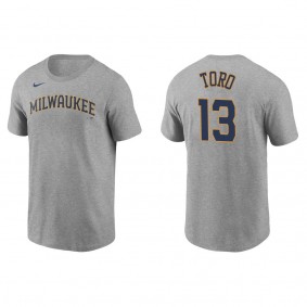 Men's Abraham Toro Milwaukee Brewers Gray Name & Number T-Shirt