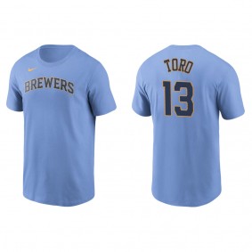 Men's Abraham Toro Milwaukee Brewers Light Blue Name & Number T-Shirt