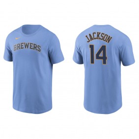 Men's Alex Jackson Milwaukee Brewers Light Blue Name & Number T-Shirt