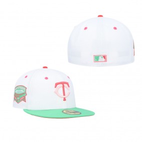 Men's Minnesota Twins White Green Final Season at HHH Metrodome Watermelon Lolli 59FIFTY Fitted Hat
