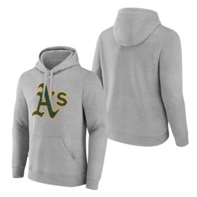 Men's Oakland Athletics Heather Gray Official Logo Fitted Pullover Hoodie