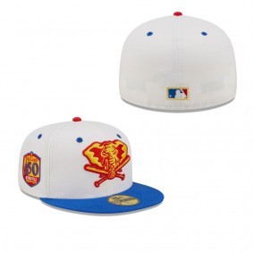 Men's Oakland Athletics White Royal 50th Anniversary in Oakland Cherry Lolli 59FIFTY Fitted Hat