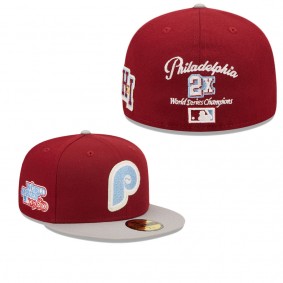Men's Philadelphia Phillies Burgundy Gray 1980 World Series Champions Letterman 59FIFTY Fitted Hat