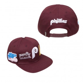 Men's Philadelphia Phillies Pro Standard Burgundy 1980 World Series Double City Pink Undervisor Snapback Hat